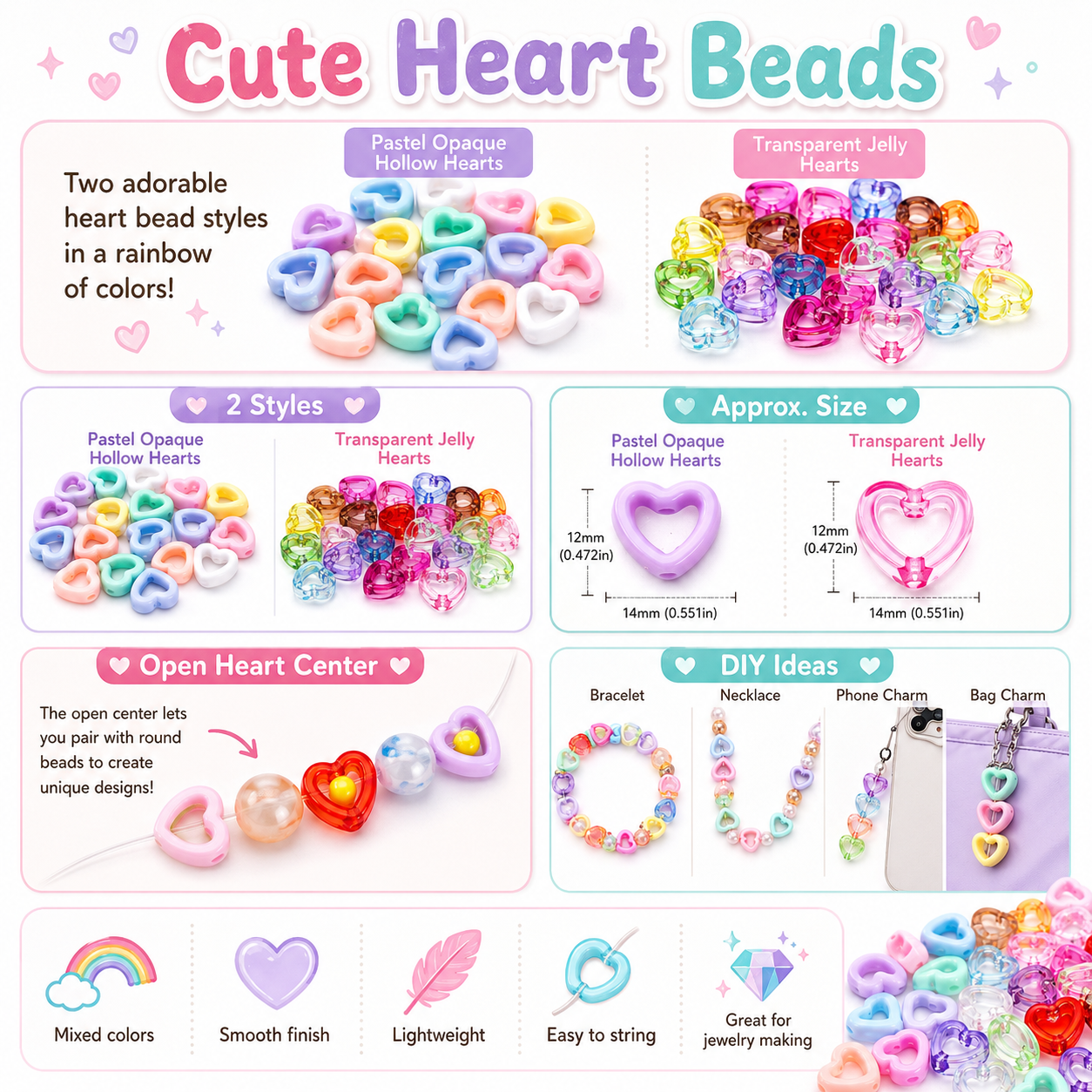 30Pcs Multicolor Clear Heart A - Stationery Supplier 评论和价格