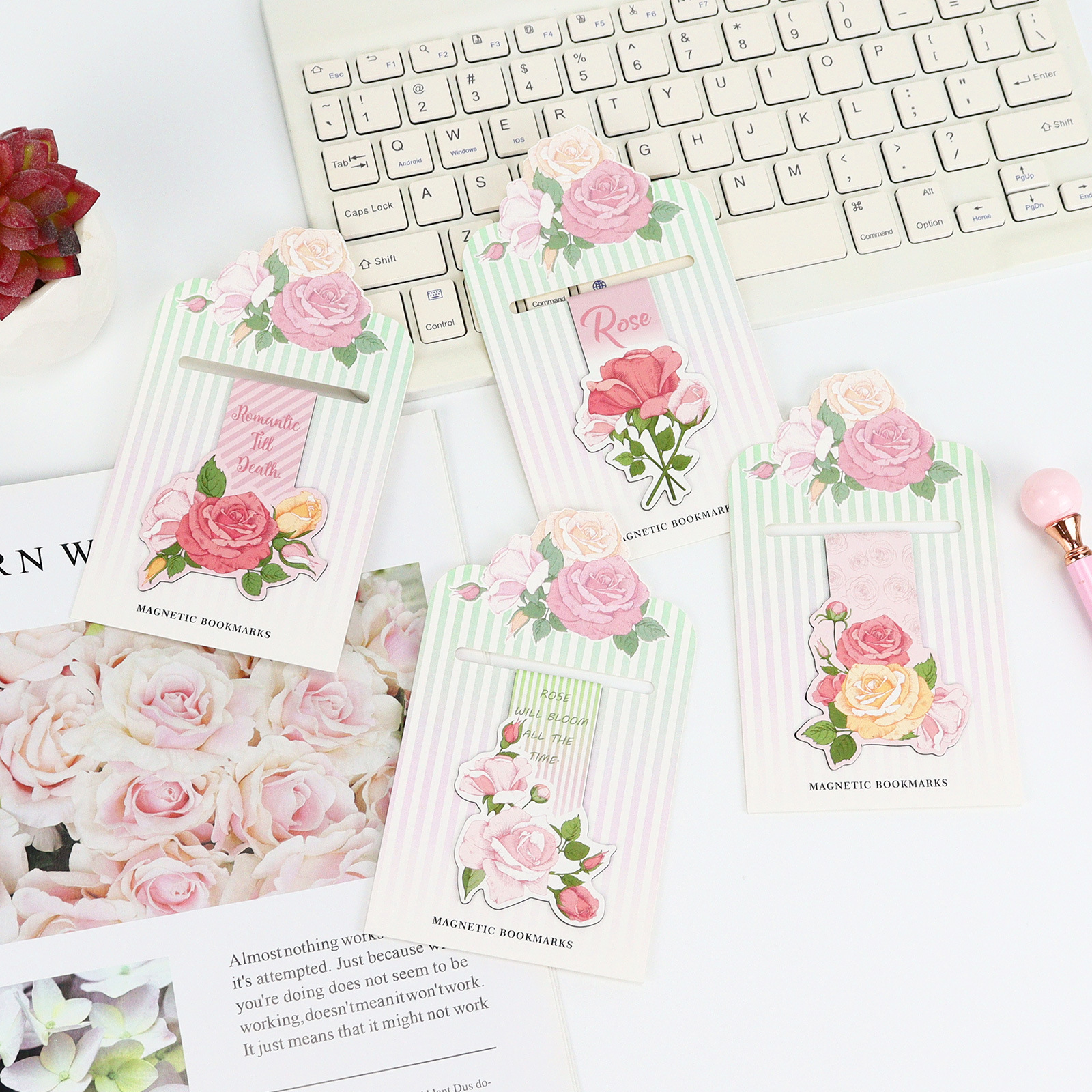 Pink Rose Blossom Alien Magnet - Bookmark Magnetic Clip 评论和价格